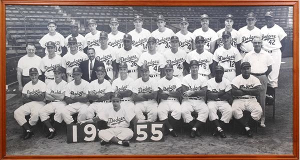 Huge Framed 1955 World Champion Brooklyn Dodgers Team Photo that Hung In Ebbets Field