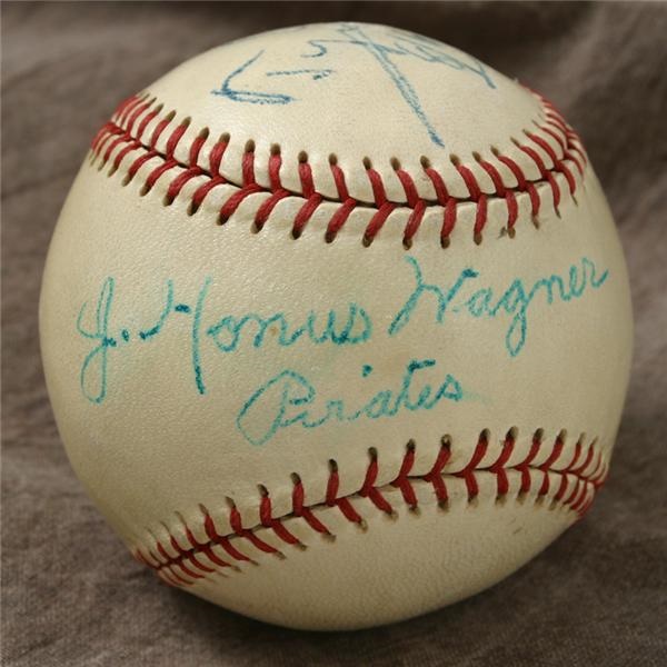 Autographed Baseballs - Happy Chandler's Personal Honus Wagner and Ty Cobb Signed Baseball