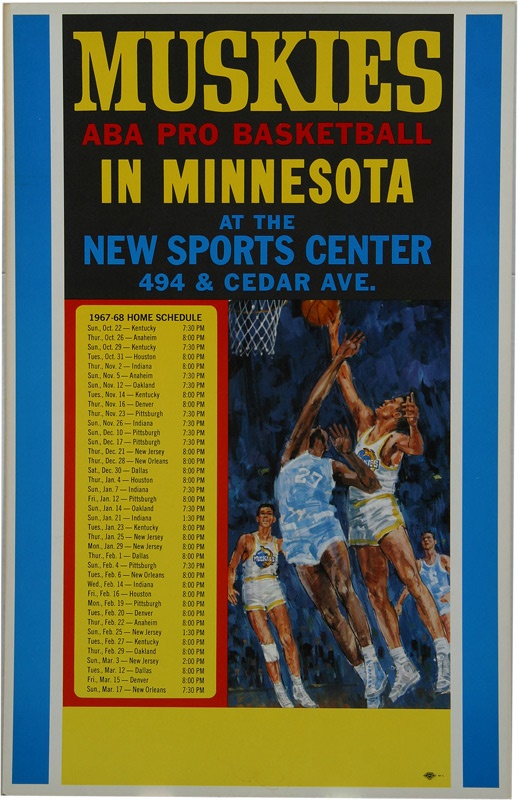 1967-68 Minnesota Muskies ABA Poster Schedule