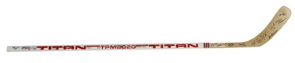 Mid-1980s Wayne Gretzky Game Stick Team Signed by the Oilers