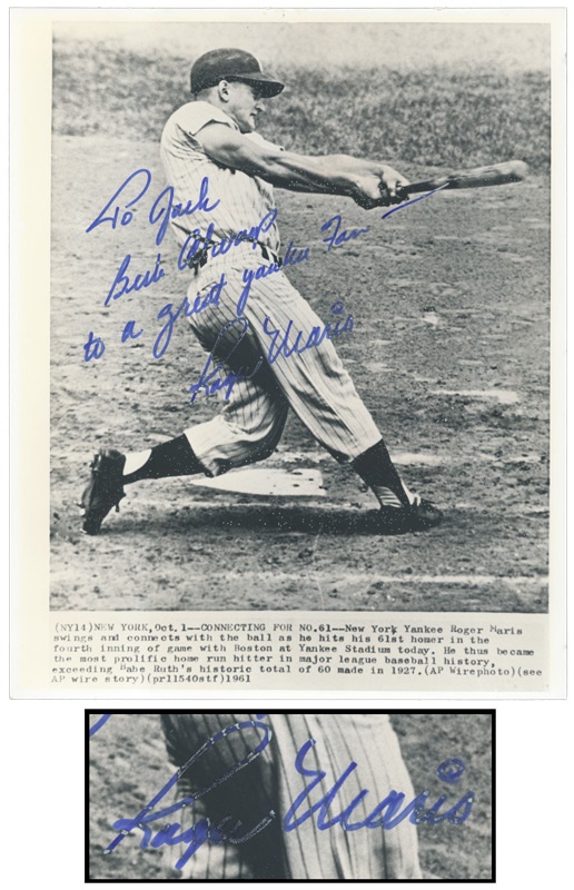 Mantle and Maris - Roger Maris Signed 61st Home Run Photo