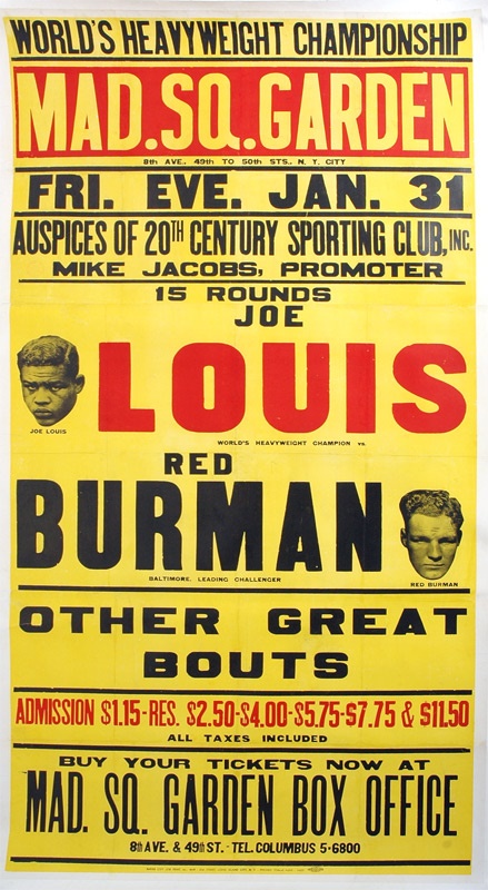 Muhammad Ali & Boxing - Joe Louis vs. Red Burman On-Site Fight Poster