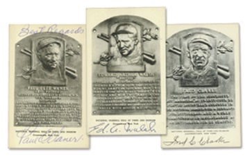 Baseball Autographs - Clarke, Walsh and P. Waner Signed Hall of Fame Plaques