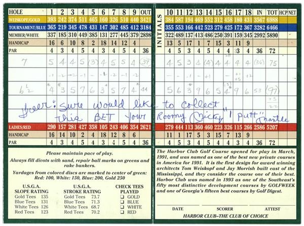 Mickey Mantle - Mickey "One Putt" Mantle Signed Golf Scorecard to Greer (Johnson)