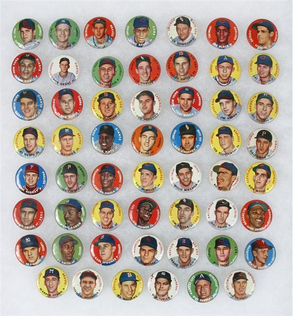 Post War Baseball Cards - 1956 Topps Baseball Pins Near Set (55/60)