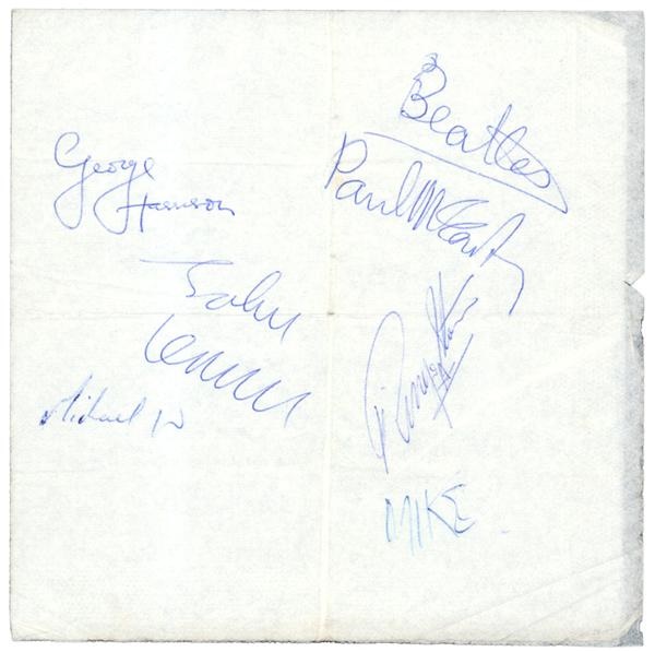 Beatles Autographs - Beatles Signed Napkin