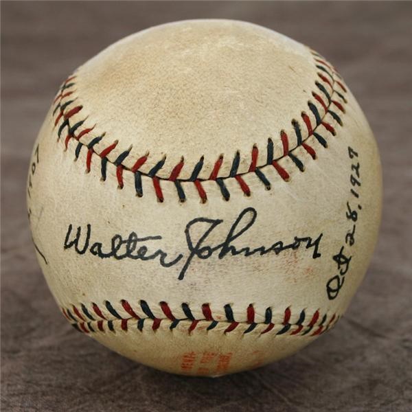 Walter Johnson Single Signed and Enhanced Baseball