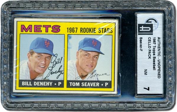 Unopened Cards - 1967 Topps Cello Pack With Tom Seaver Rookie On Top GAI 7