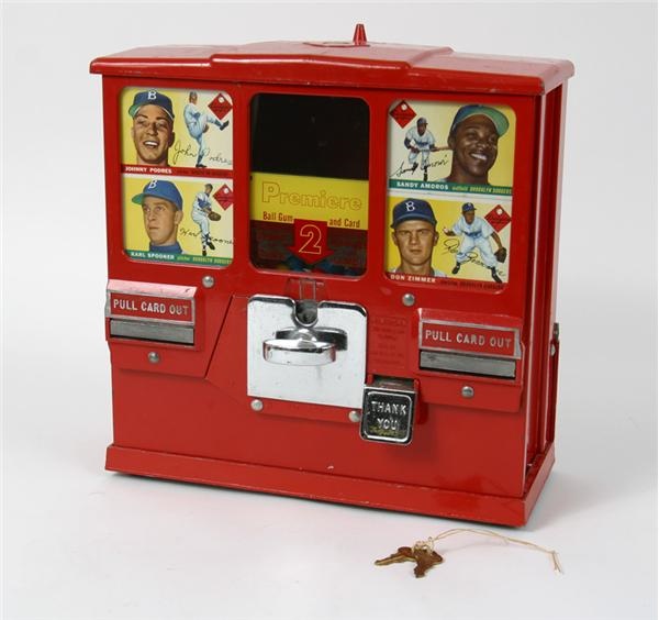 Post War Baseball Cards - Baseball Card Coin Operated Vending Machine with 1955 Dodgers Cards