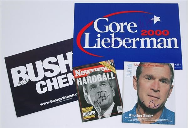 Pop Culture Autographs - Campaign 2000 Bush and Gore Signed Items (4)