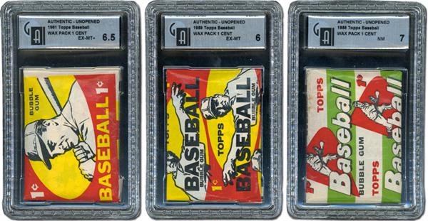 Unopened Cards - 1958 and 1959 Topps Baseball Penny Packs GAI Graded (3)