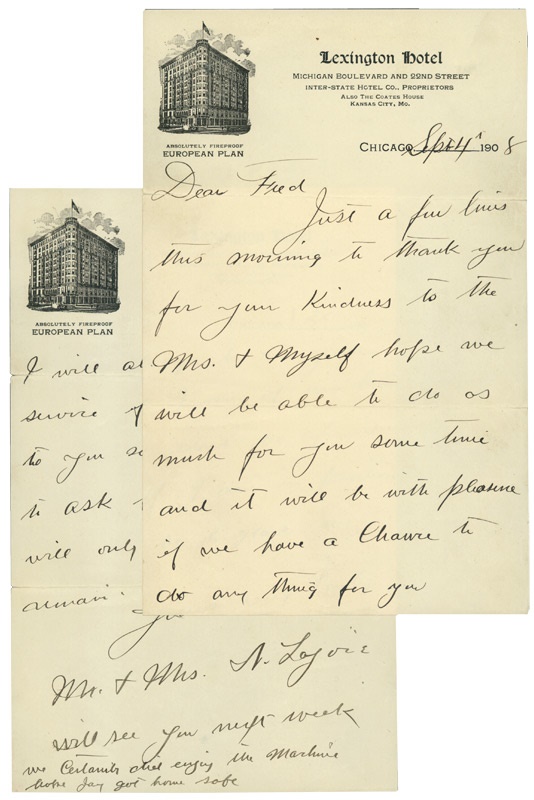 Napoleon Lajoie Handwritten Letter and Envelope