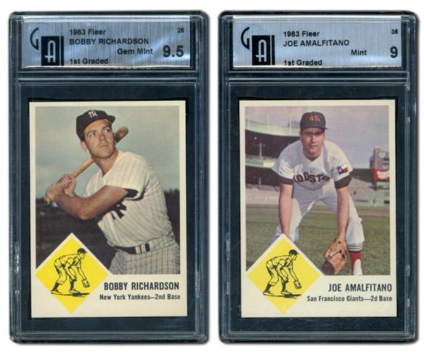 Post War Baseball Cards - 1963 Fleer #25 Bobby Richardson GAI 9.5 and #36 Joe Amalfitano GAI 9