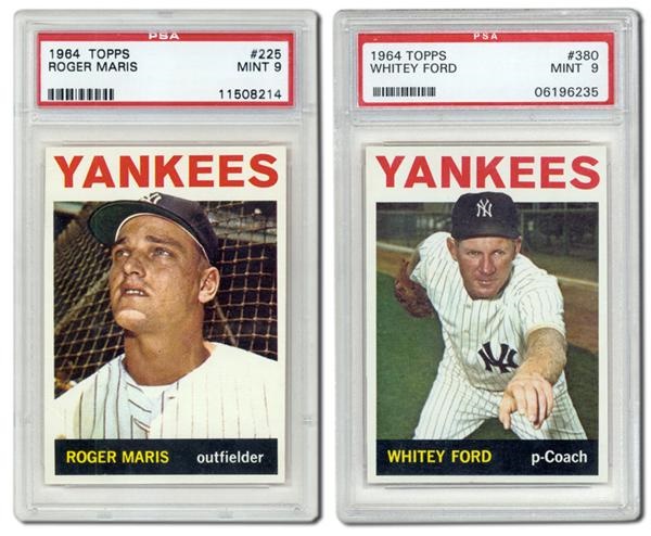 Post War Baseball Cards - 1964 Topps #225 Roger Maris and #380 Whitey Ford PSA 9