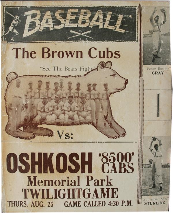 Baseball Memorabilia - 1900s Brown Cubs Negro League Broadside