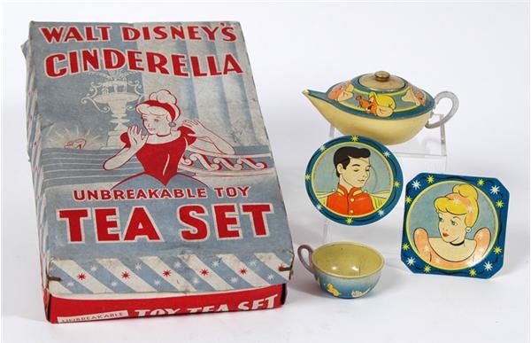 Disney - Rare 1950 Cinderella Litho Tin Tea Set in Original Box