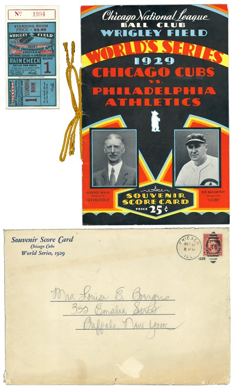 Baseball Publications and Tickets - 1929 World Series Scorecard and Ticket Stub