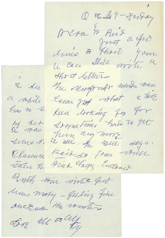 Cy Young Handwritten Letter