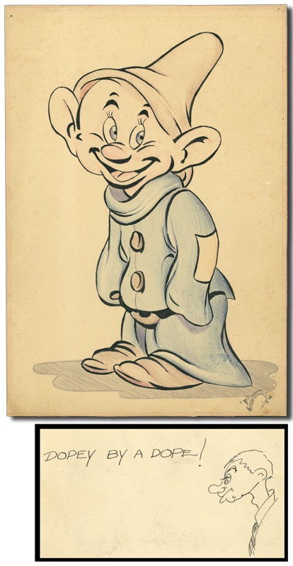 1938 Dopey Goache on Paper Drawing