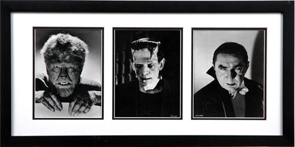 Movies - Beautifully Framed Display of Original Universal Horror Stills of Dracula, Frankenstein & The Wolfman
