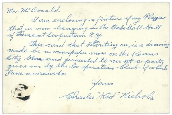 Charles "Kid" Nichols Handwritten Letter