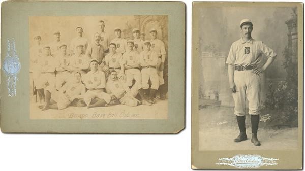 1897 Kid Nichols Individual Portrait & 1897 Boston Beaneaters Chickering Matching Cabinets (2)