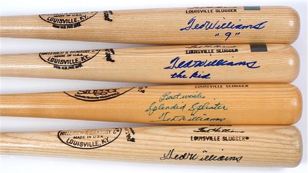 Four Ted Williams Signed Bats With Different Inscriptions