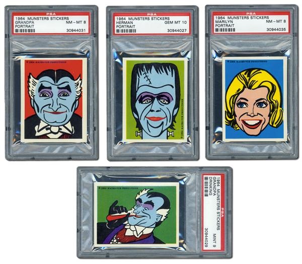 High Grade 1964 Leaf Munsters Stickers Complete set of 16 all PSA Graded