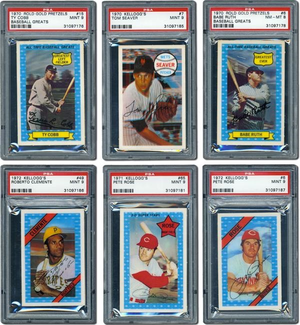 Post War Baseball Cards - Collection of Kelloggs & Rold Gold Pretzel Sets (16) 1970-1982, With PSA Graded Hall of Famers