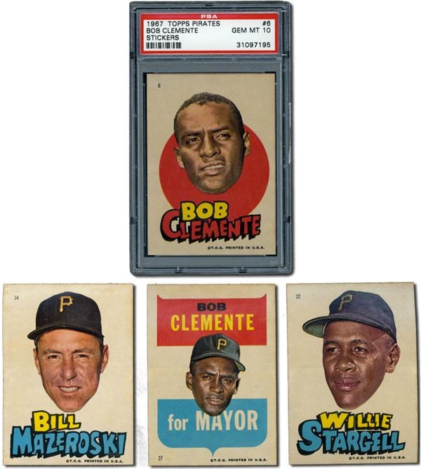 Post War Baseball Cards - 1967 Topps Pirates Stickers Complete Set With Clemente PSA 10 GEM MINT  (1 of 2)