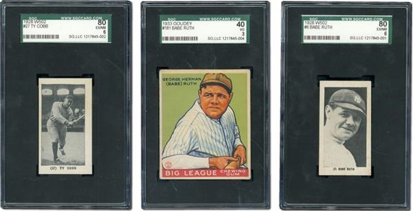 Post War Baseball Cards - Babe Ruth and Ty Cobb SGC Graded Card Collection (3)