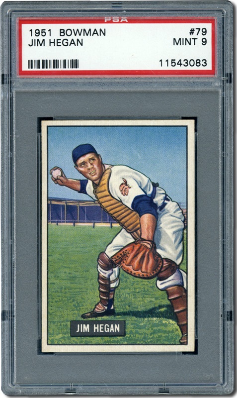 Post War Baseball Cards - 1951 Bowman #79 Jim Hegan PSA 9 Mint