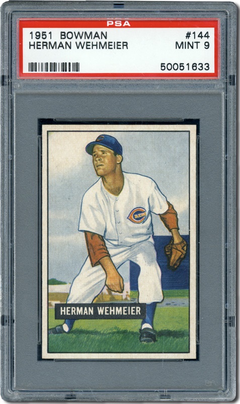 Post War Baseball Cards - 1951 Bowman #144 Herman Wehmeier PSA 9 Mint
