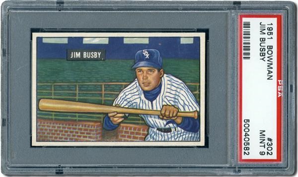 Post War Baseball Cards - 1951 Bowman #302 Jim Busby PSA 9 Mint