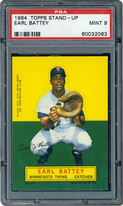 Post War Baseball Cards - 1964 Topps Stand Up Earl Battey PSA 9 Mint