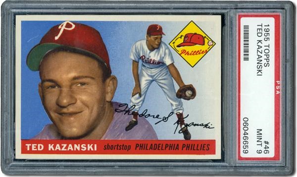 Post War Baseball Cards - 1955 Topps #46 Ted Kazanski PSA 9 Mint