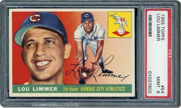 Post War Baseball Cards - 1955 Topps # 54 Lou Limmer PSA 9 Mint