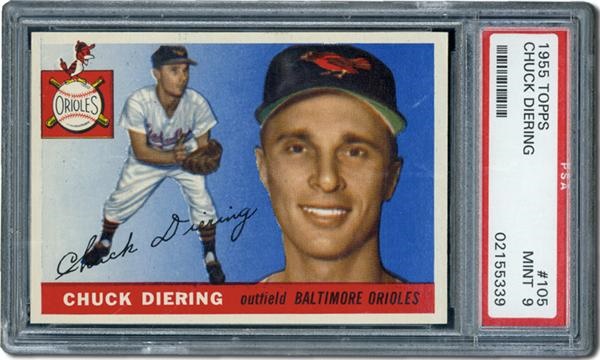 Post War Baseball Cards - 1955 Topps #105 Chuck Diering PSA 9 Mint