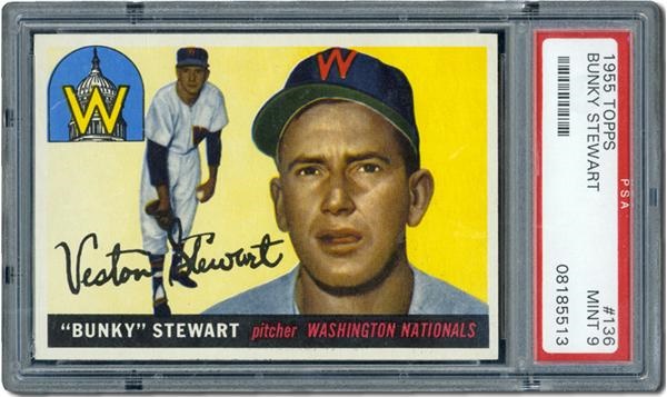 Post War Baseball Cards - 1955 Topps #136 Bunky Stewart PSA 9 Mint