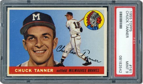 Post War Baseball Cards - 1955 Topps #161 Chuck Tanner PSA 9 Mint