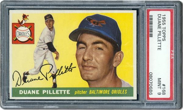 Post War Baseball Cards - 1955 Topps #168 Duane Pillette PSA 9 Mint