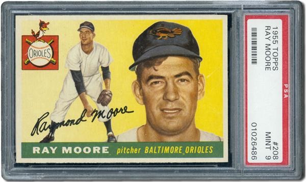 Post War Baseball Cards - 1955 Topps #208 Ray Moore PSA 9 Mint