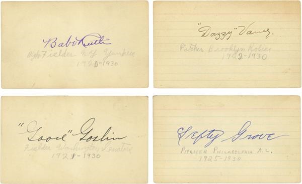 Baseball Autographs - Collection of Original 1920s Autographs and Photos with Babe Ruth 3 x 5, Lefty Grove, etc. (29)