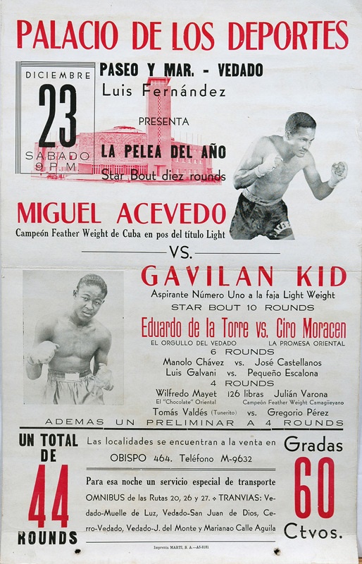 Muhammad Ali & Boxing - Rare 1944 Kid Gavilan Site Poster from Cuba