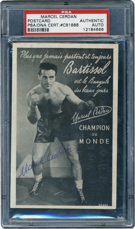 Muhammad Ali & Boxing - Marcel Cerdan "Champion of the World" Signed Postcard