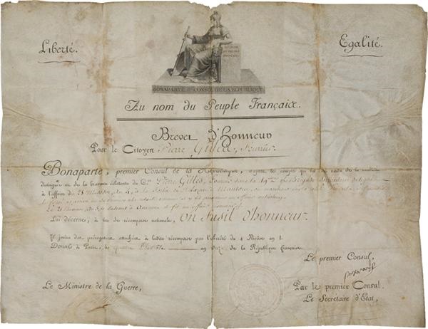 Napoleonica Historicana Collection - Bonaparte Signed "Rifle of Honor" Document