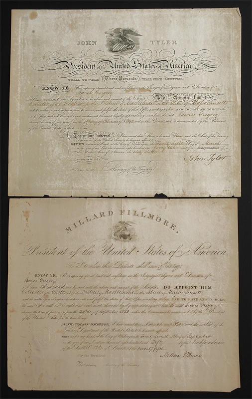 Napoleonica Historicana Collection - Millard Fillmore and John Tyler Presidential Signed Appointments