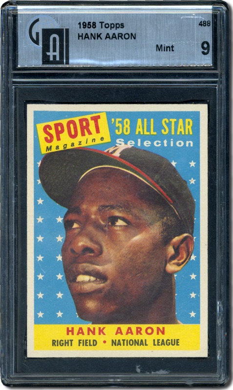Post War Baseball Cards - 1958 Topps # 488 Hank Aaron All Star GAI 9 MINT