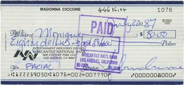 Madonna Signed Check