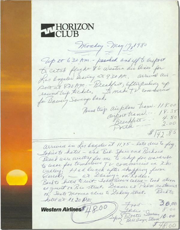 Joe DiMaggio - Joe DiMaggio Handwritten Notes
